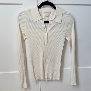 Treasure & Bond Ivory Ribbed Long Sleeve Polo